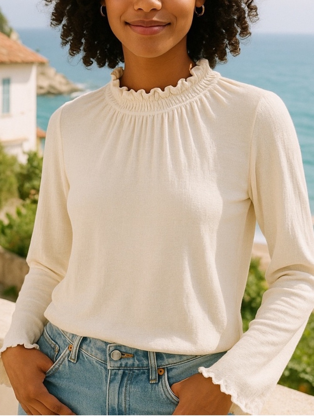 MADEWELL Texture Thread Ruffle Mockneck Long Sleeve - Picture 6 of 6